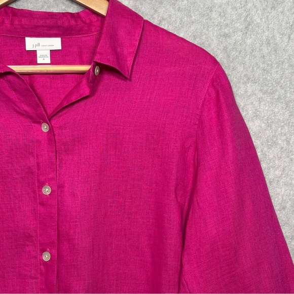 J. Jill Love Linen Long Sleeve Button Down Shirt-Dark Pink-Women Size Medium - Picture 1 of 6